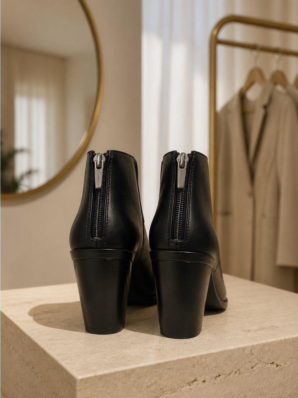 Vince Camuto Black Leather Pointed Ankle Booties with Back Zip - Picture 5 of 7